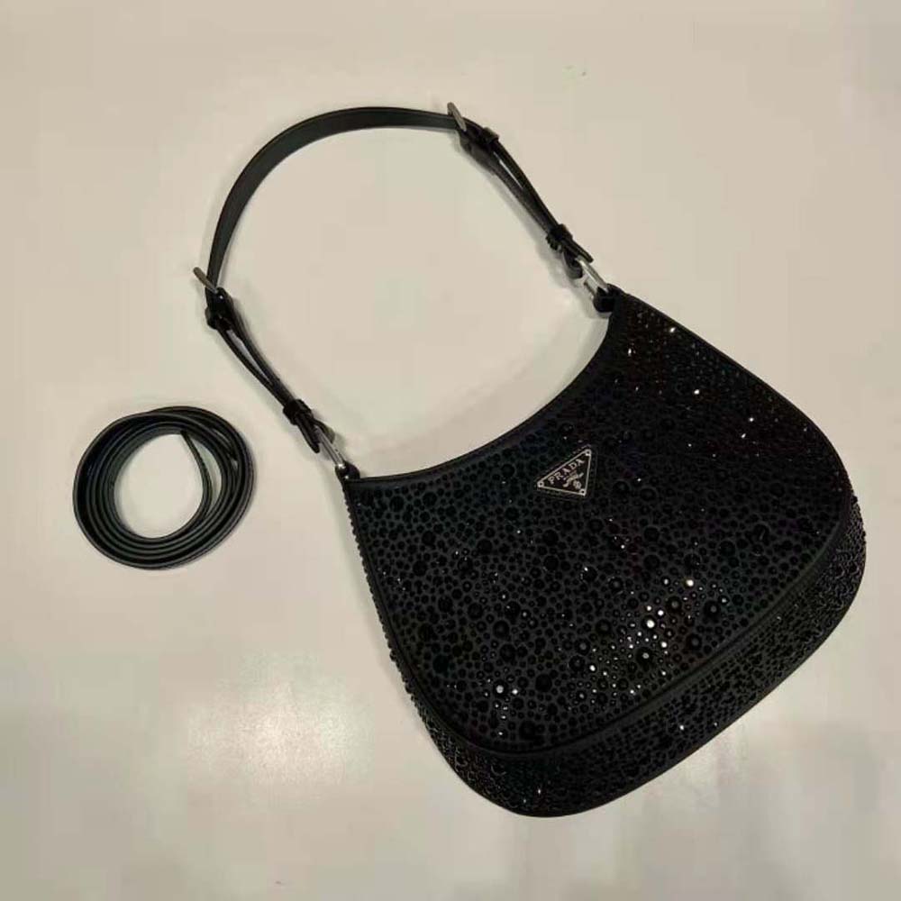 Prada Women Cleo Satin Bag with Crystals-Black - image 6