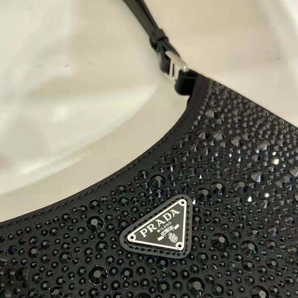 Prada Women Cleo Satin Bag with Crystals-Black - image 9