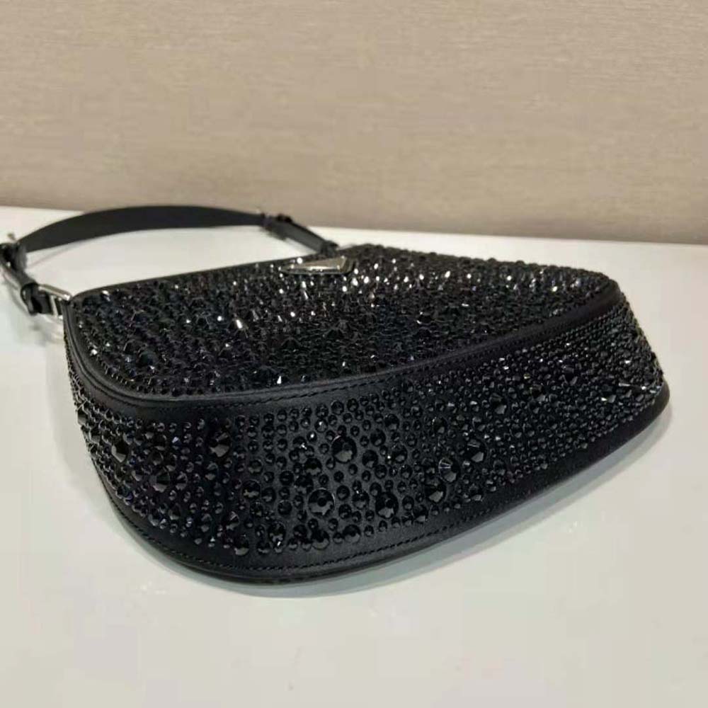 Prada Women Cleo Satin Bag with Crystals-Black - image 7