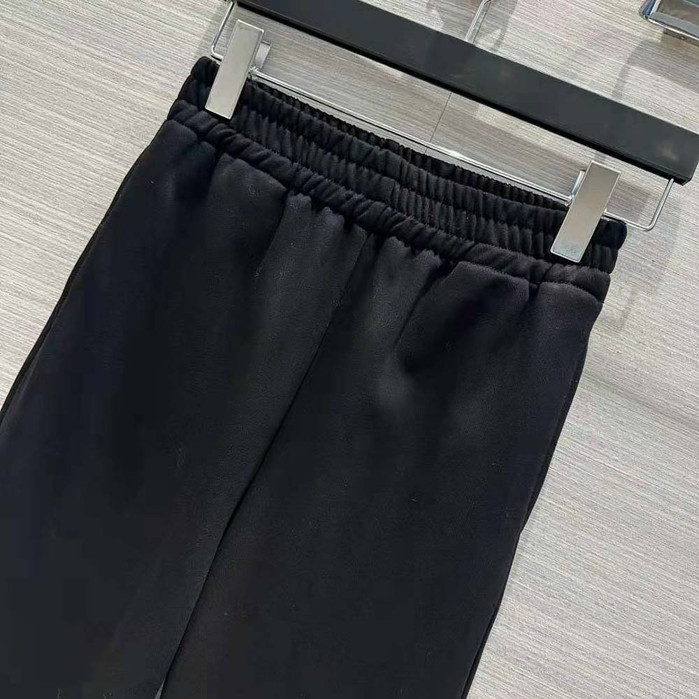 Prada Women Cotton Fleece Joggers with Feather Trim-Black - image 5