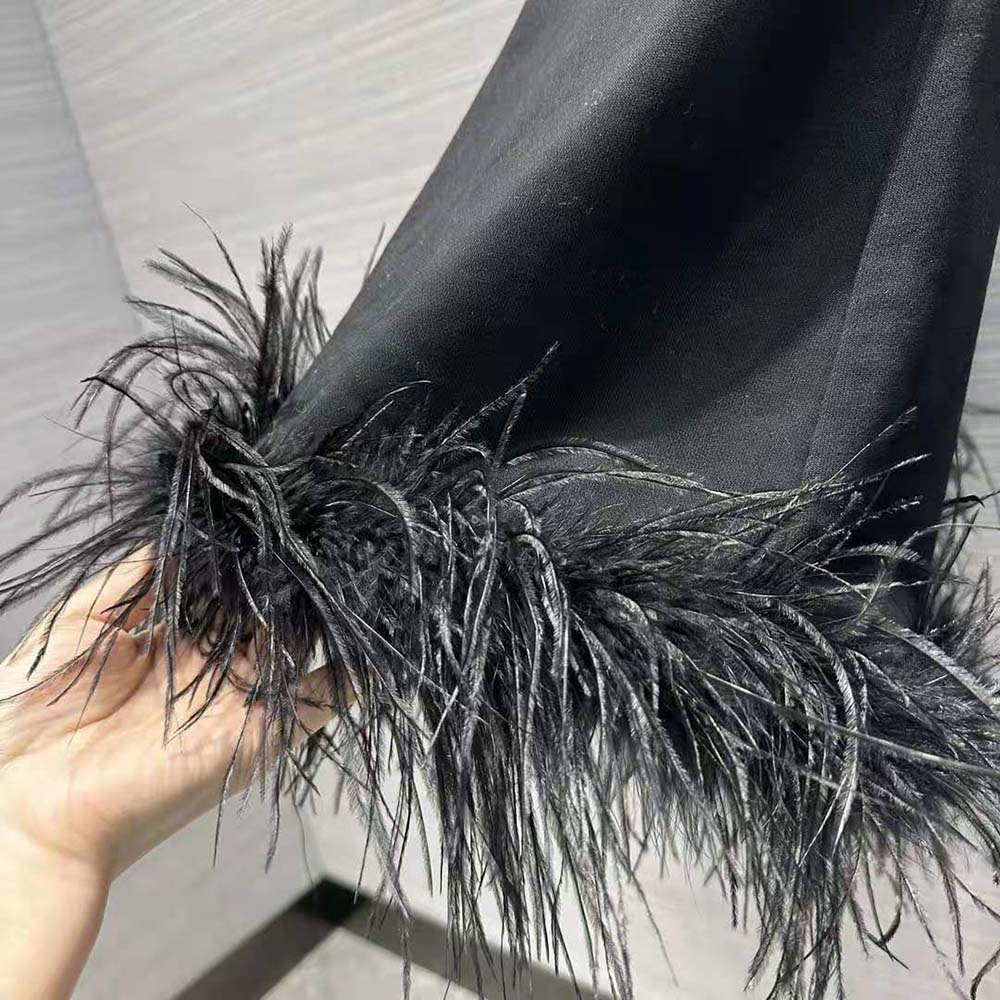 Prada Women Cotton Fleece Joggers with Feather Trim-Black - image 9