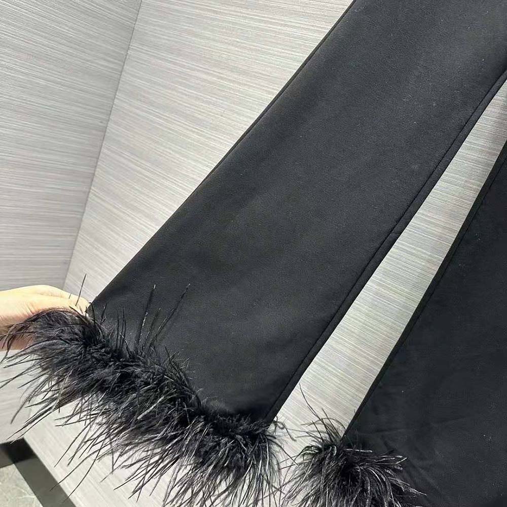 Prada Women Cotton Fleece Joggers with Feather Trim-Black - image 8