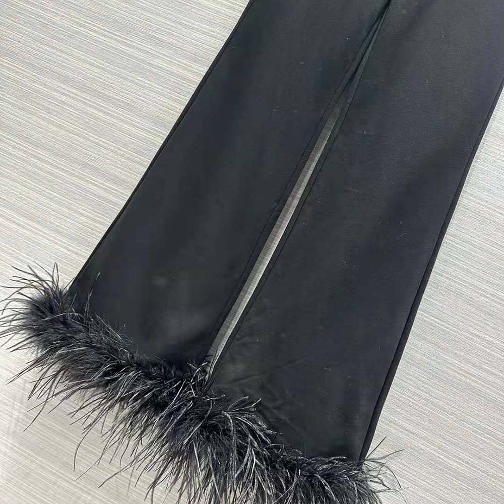 Prada Women Cotton Fleece Joggers with Feather Trim-Black - image 7
