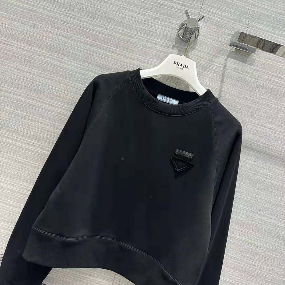 Prada Women Crew-neck Sweatshirt with Feather Trim-Black - image 5