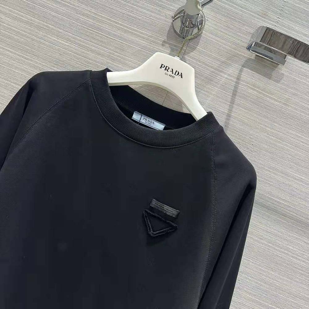 Prada Women Crew-neck Sweatshirt with Feather Trim-Black - image 7