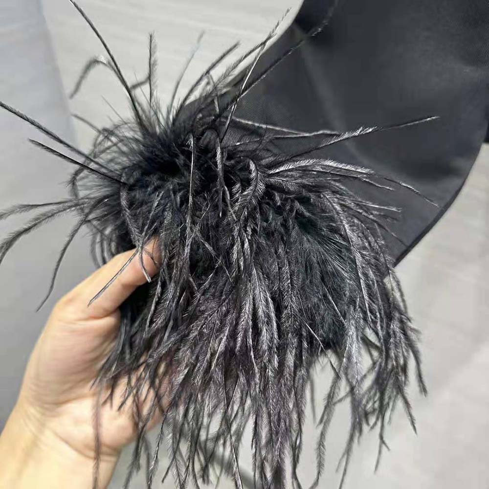 Prada Women Crew-neck Sweatshirt with Feather Trim-Black - image 9