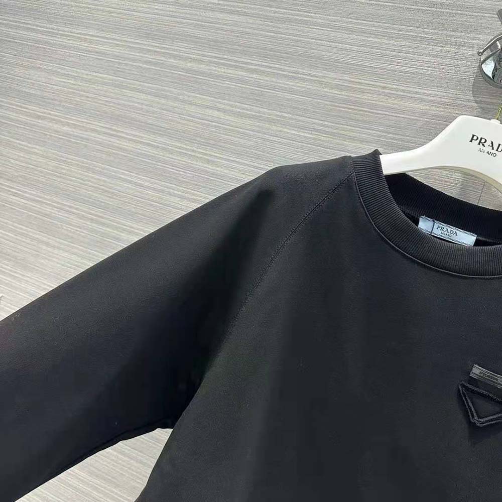 Prada Women Crew-neck Sweatshirt with Feather Trim-Black - image 8