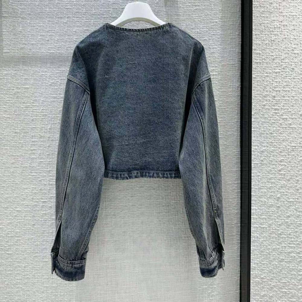 Side profile showing relaxed fit of Prada Women Denim Blouson Jacket