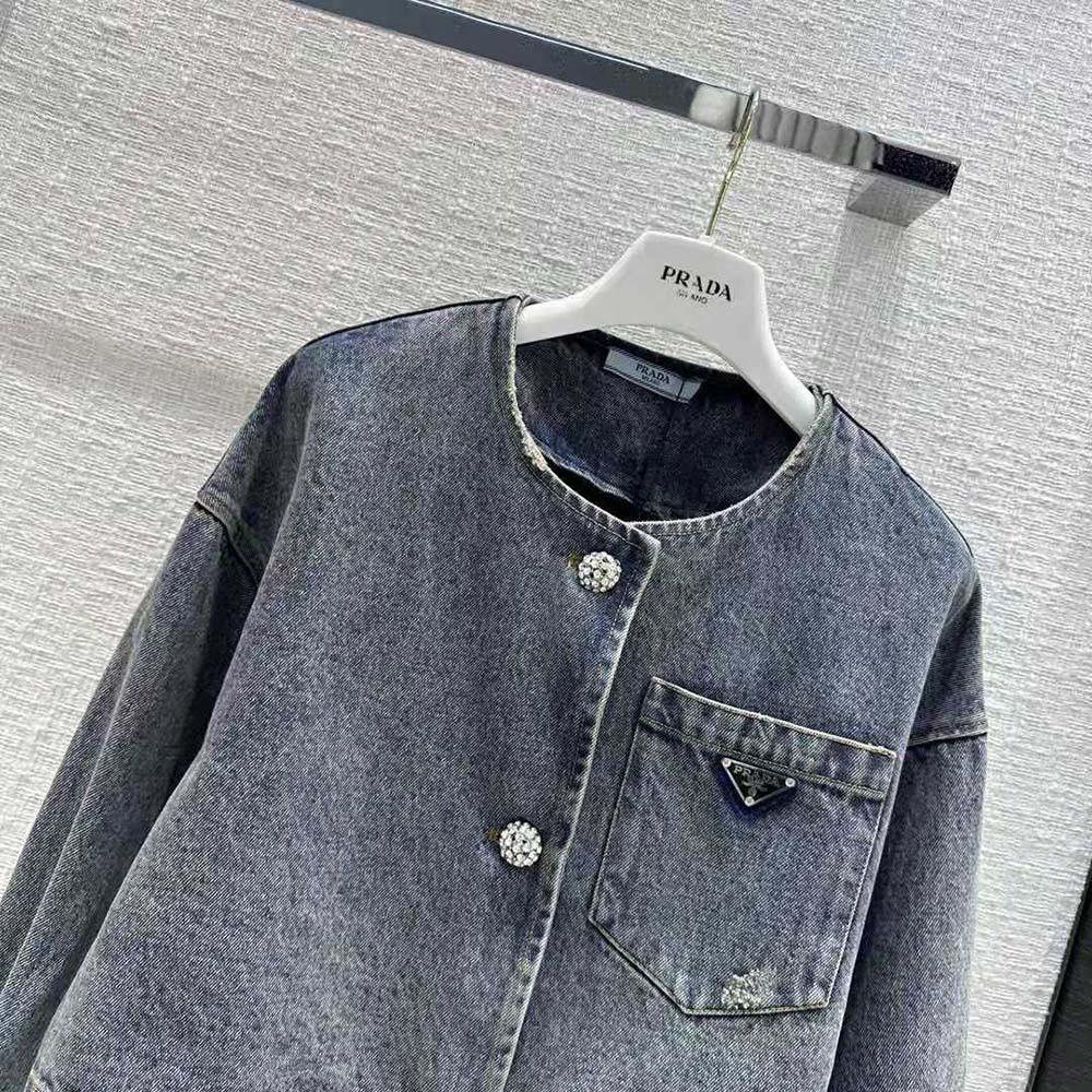 Prada Women Denim Blouson Jacket with Triangle Logo - image 4