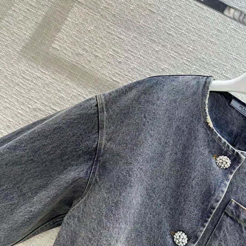 Prada Women Denim Blouson Jacket with Triangle Logo - image 9