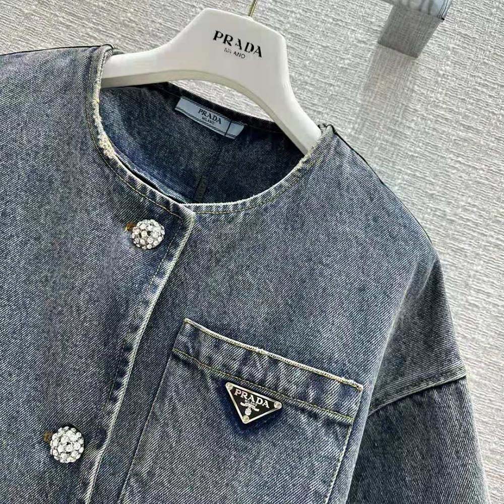 Prada Women Denim Blouson Jacket with Triangle Logo - image 8