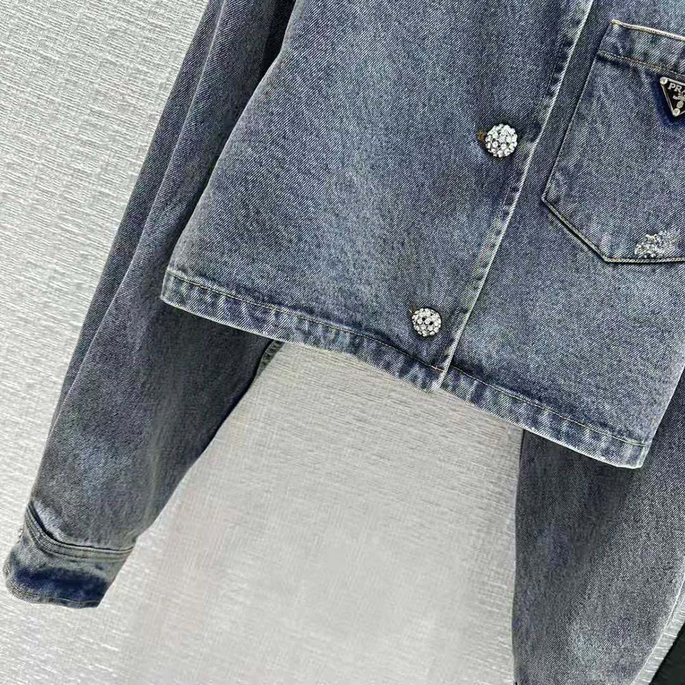 Prada Women Denim Blouson Jacket with Triangle Logo - image 5