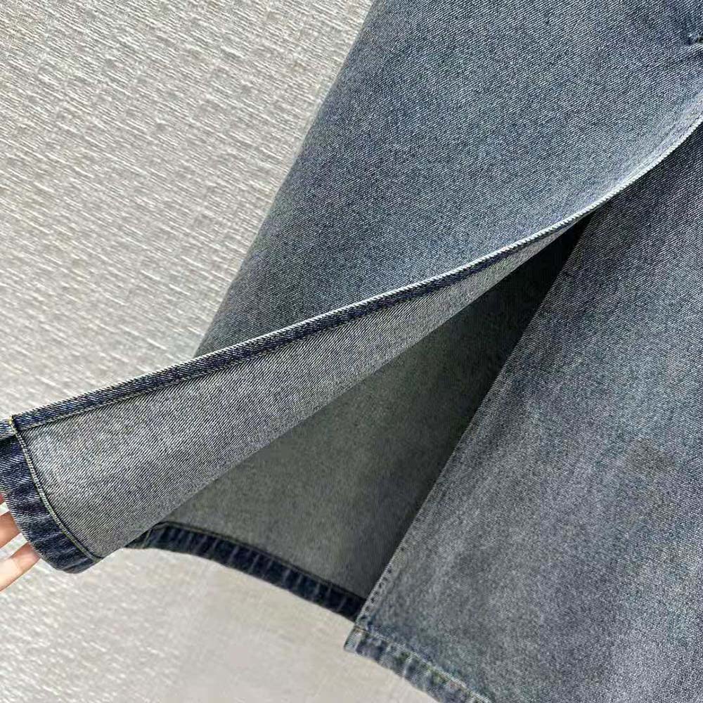 Prada Women Denim Maxi-skirt with Triangle Logo - image 8