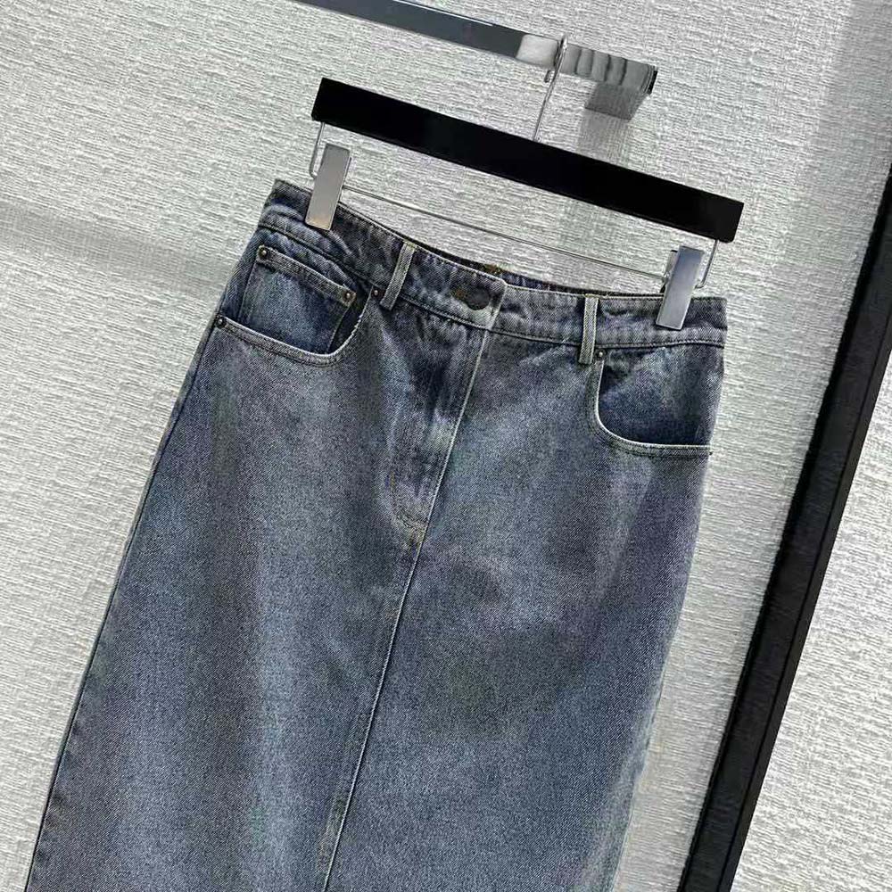 Prada Women Denim Maxi-skirt with Triangle Logo - image 4