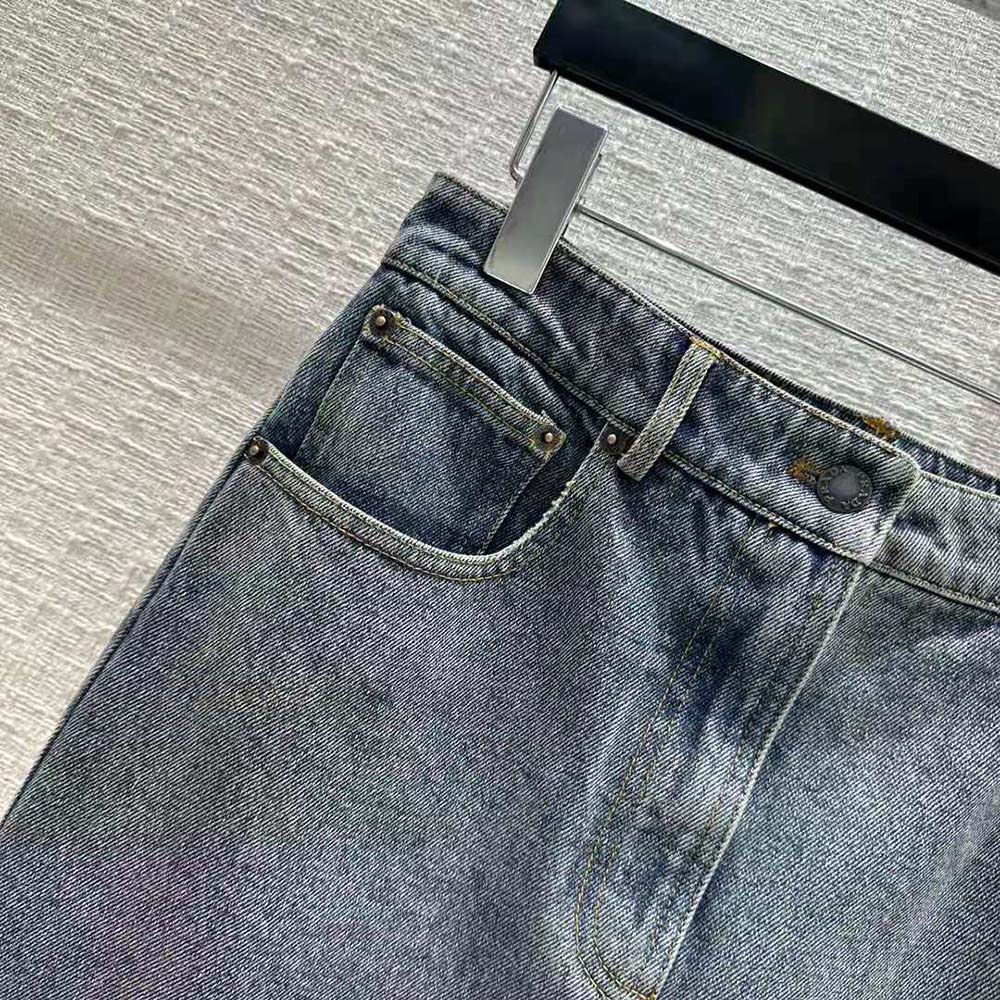 Prada Women Denim Maxi-skirt with Triangle Logo - image 5