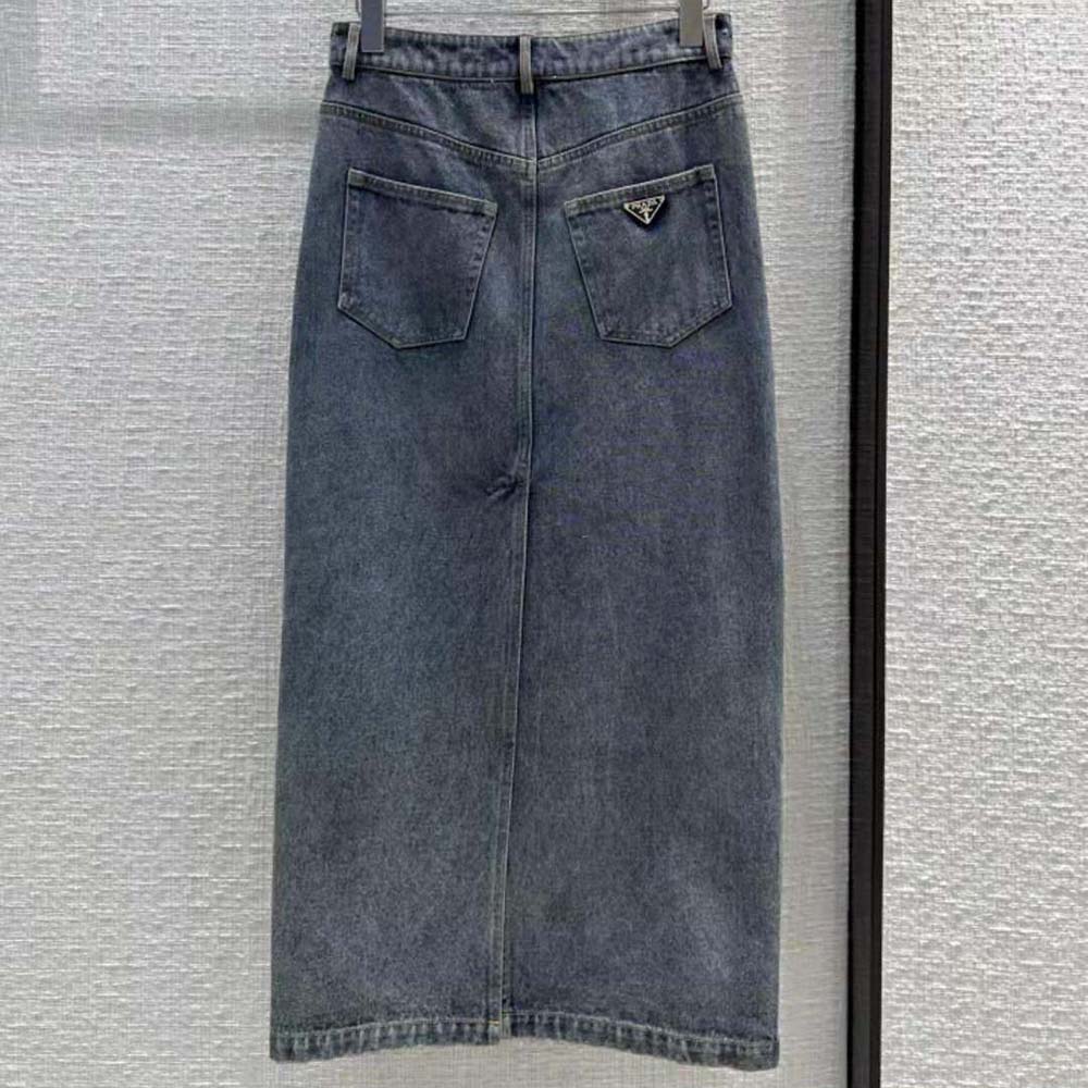 Side angle showing silhouette of Prada Women Denim Maxi-skirt