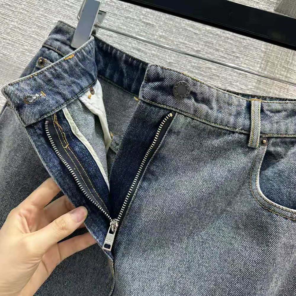 Prada Women Denim Maxi-skirt with Triangle Logo - image 7