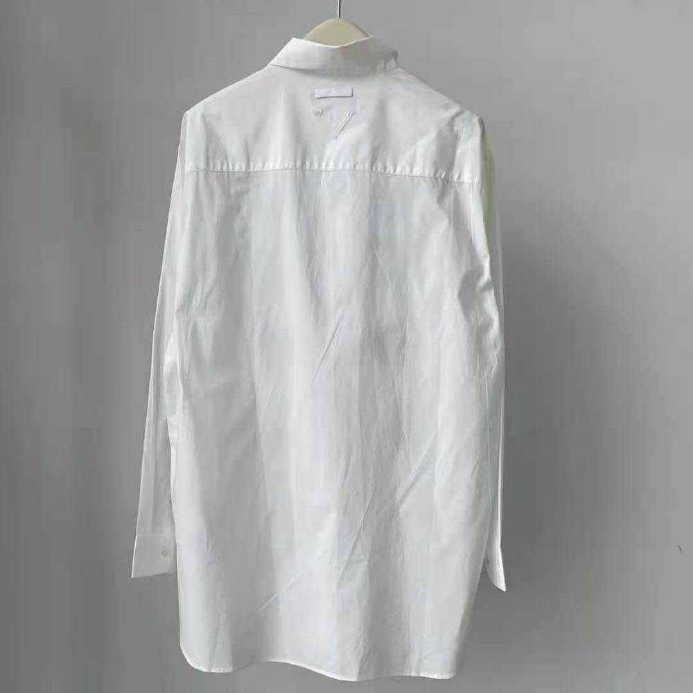 Side angle showing tailored fit of Prada Women Embroidered Poplin Shirt