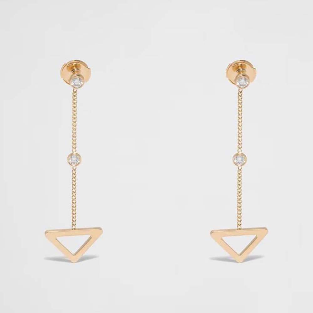 Front view of Prada Women Eternal Gold Cut-out Drop Earrings with diamonds
