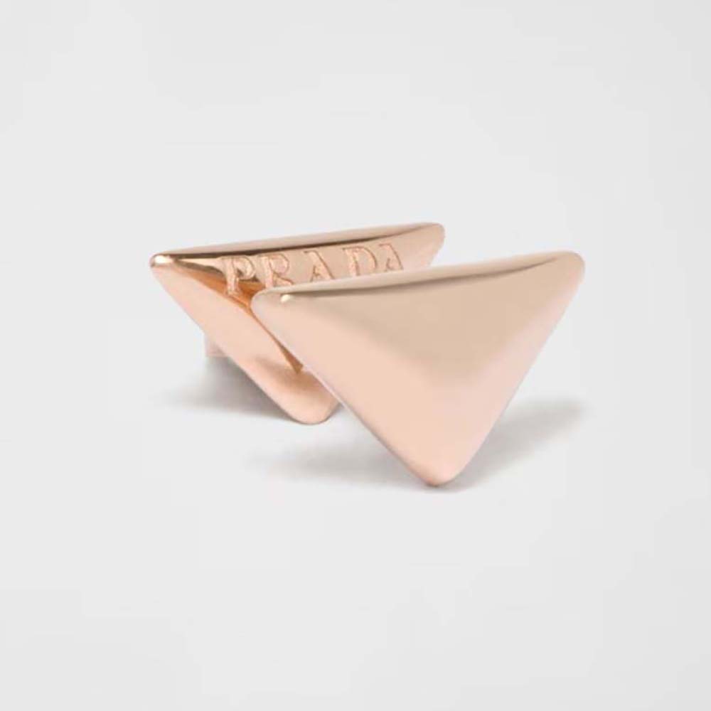 Close-up of Prada Women Eternal Gold Nano Triangle Mono Earring in pink gold