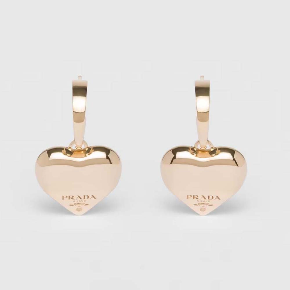 Close-up of Prada Women Eternal Gold Small Drop Earrings yellow gold detail