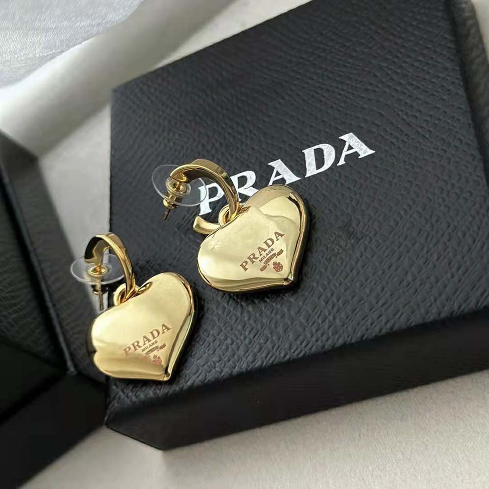 Side angle of Prada Women Eternal Gold Small Drop Earrings drop silhouette