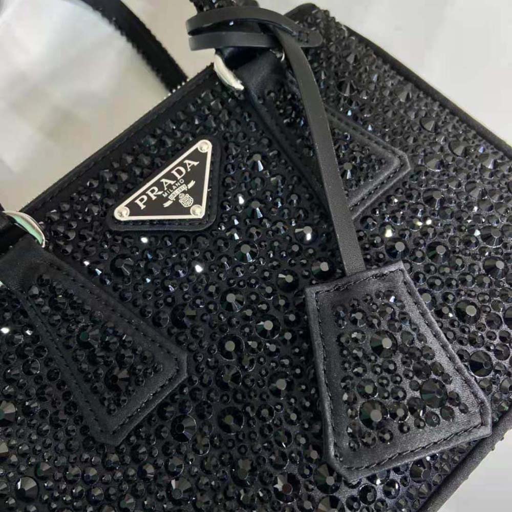 Prada Women Galleria Satin Mini-bag with Crystals-Black - image 9