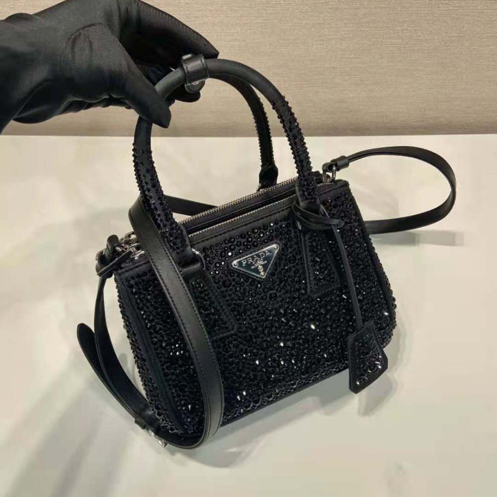 Prada Women Galleria Satin Mini-bag with Crystals-Black - image 4