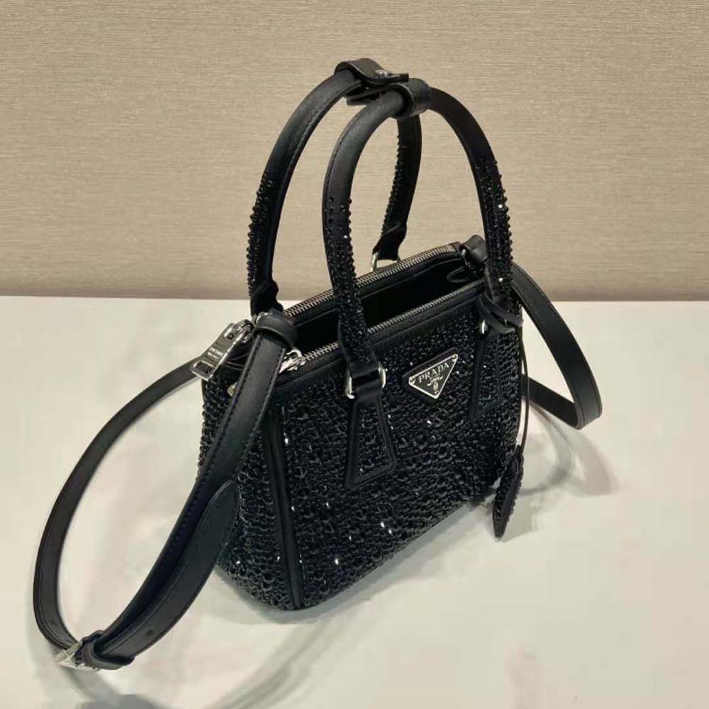 Prada Women Galleria Satin Mini-bag with Crystals-Black - image 5