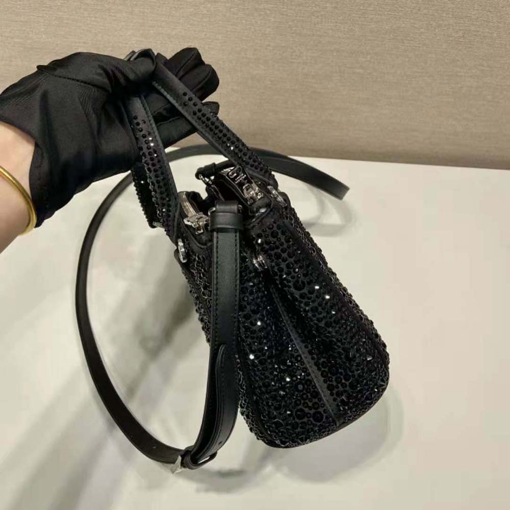 Prada Women Galleria Satin Mini-bag with Crystals-Black - image 7