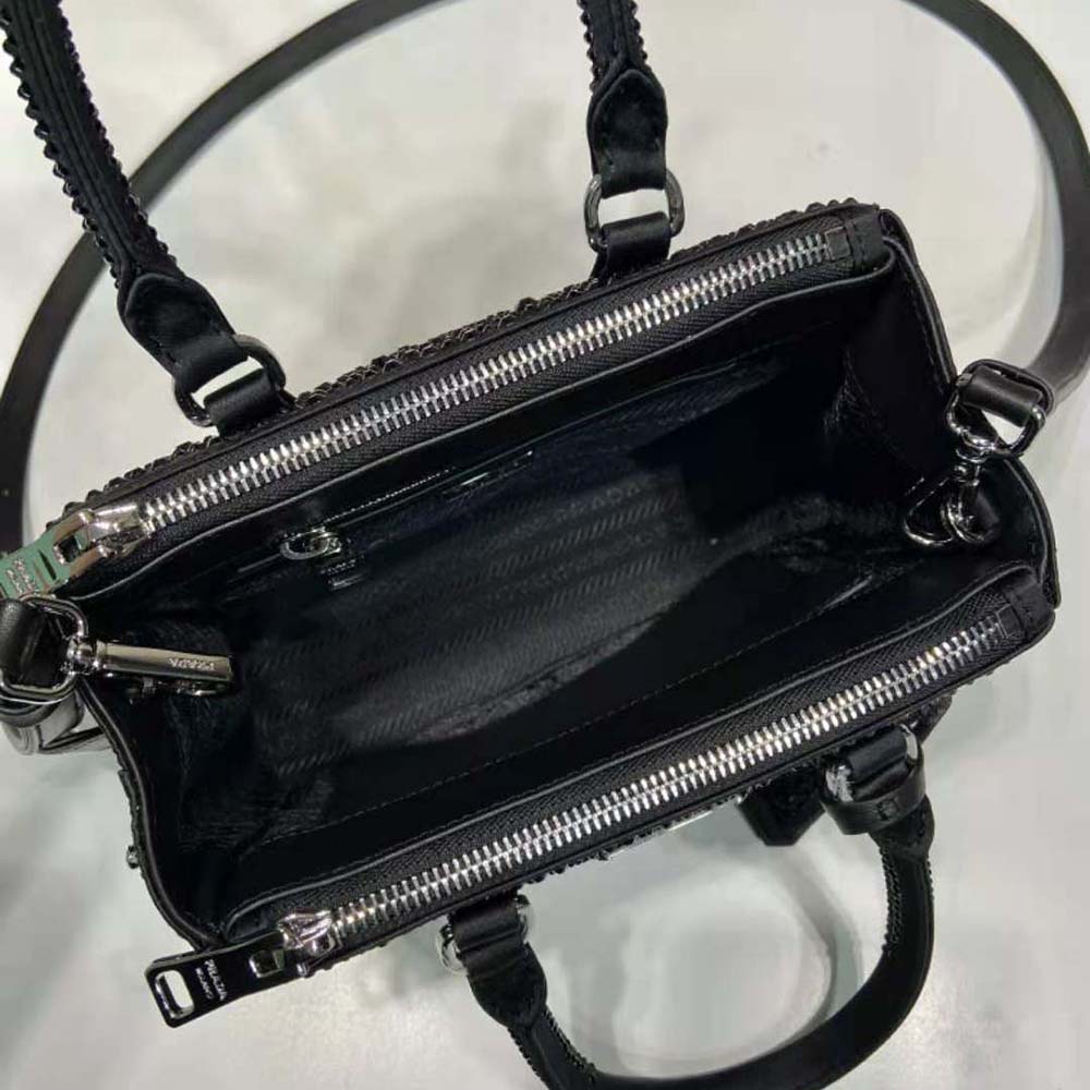 Prada Women Galleria Satin Mini-bag with Crystals-Black - image 8