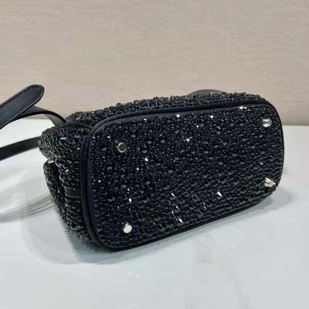 Prada Women Galleria Satin Mini-bag with Crystals-Black - image 6