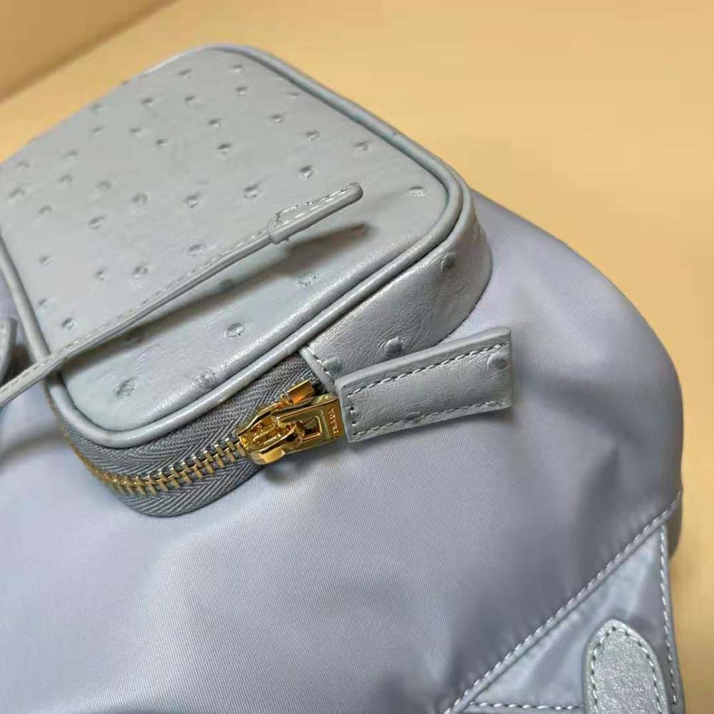 Prada Women Re-Nylon and Ostrich Leather Backpack-Blue - image 10