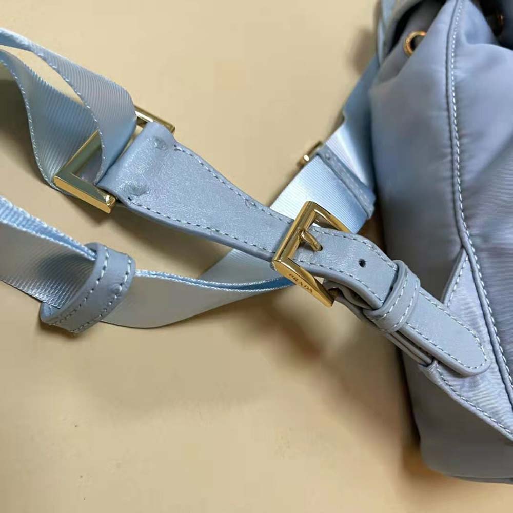 Prada Women Re-Nylon and Ostrich Leather Backpack-Blue - image 9