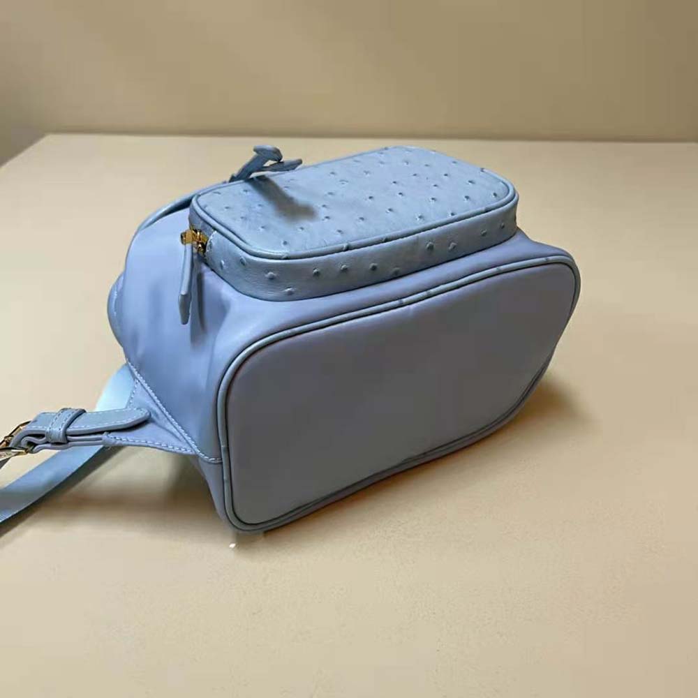 Prada Women Re-Nylon and Ostrich Leather Backpack-Blue - image 6