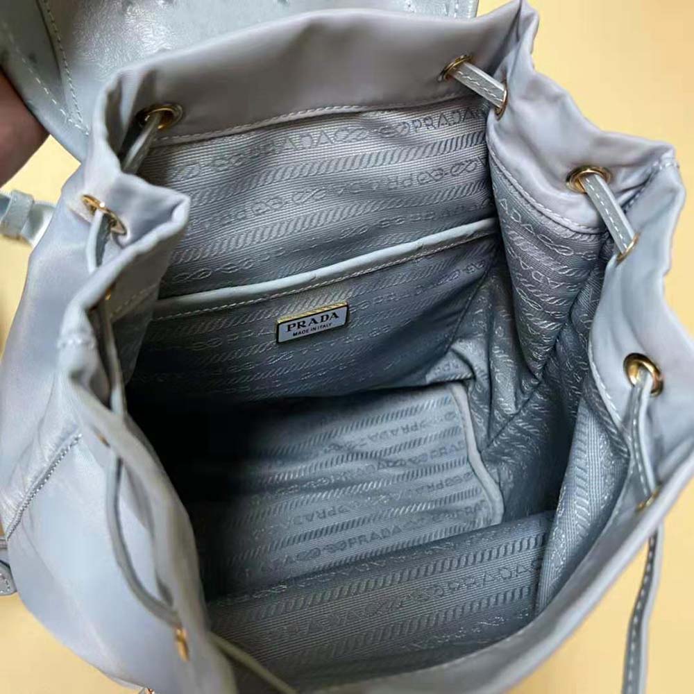 Prada Women Re-Nylon and Ostrich Leather Backpack-Blue - image 8