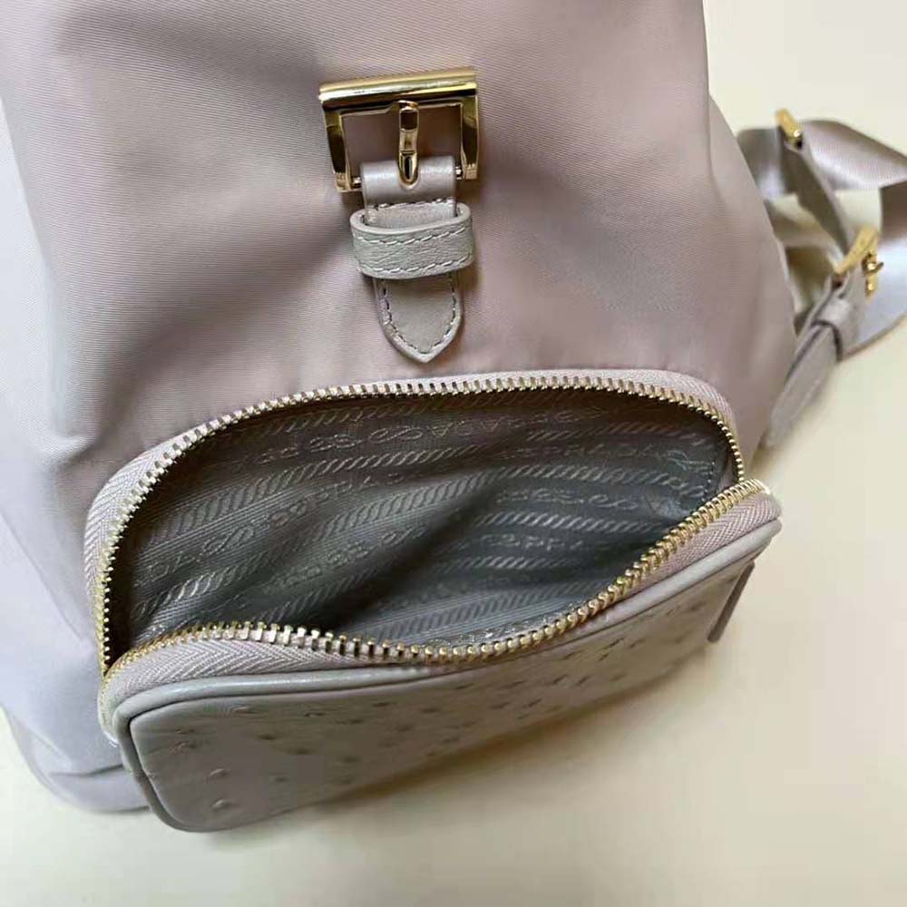 Prada Women Re-Nylon and Ostrich Leather Backpack-Pink - image 7
