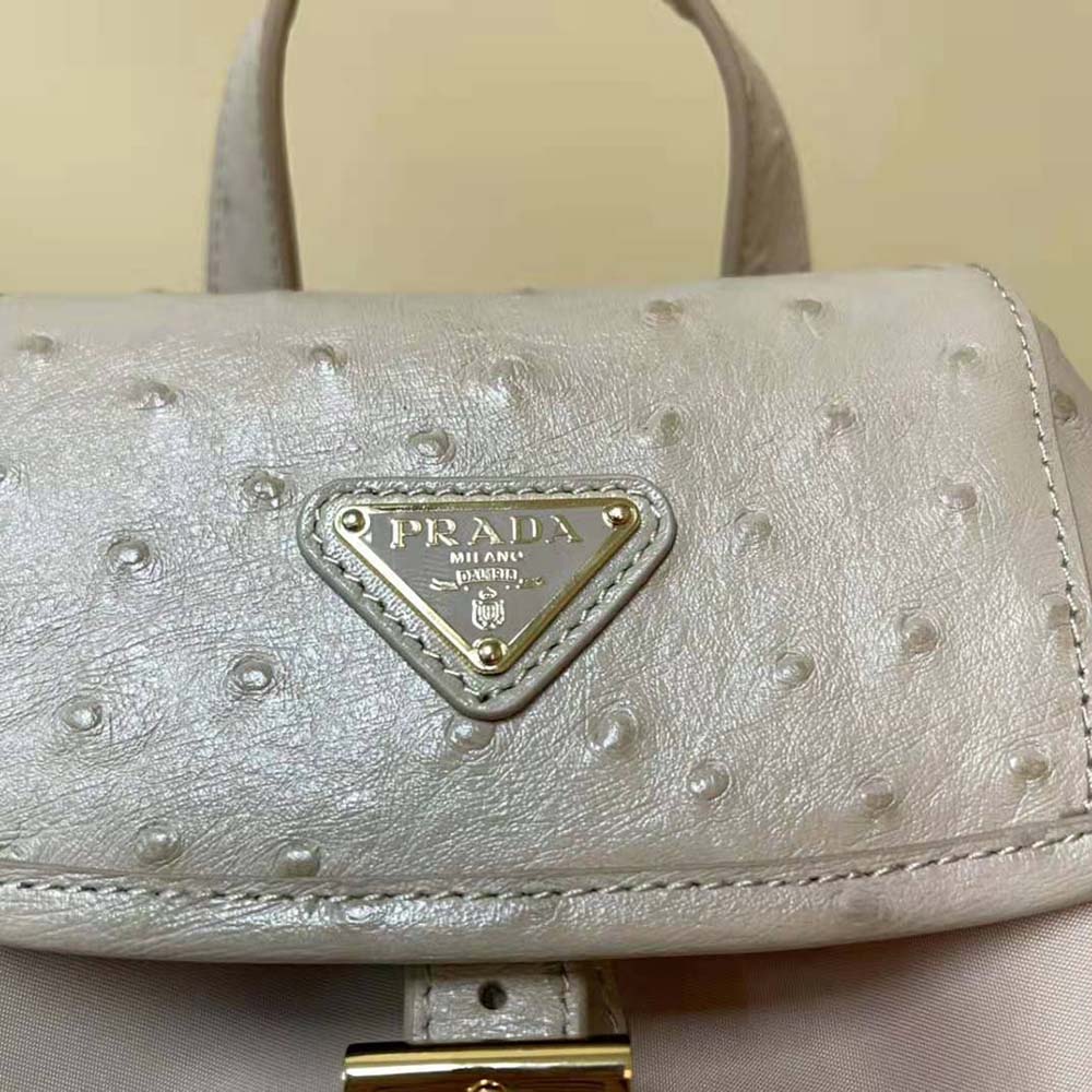 Prada Women Re-Nylon and Ostrich Leather Backpack-Pink - image 9
