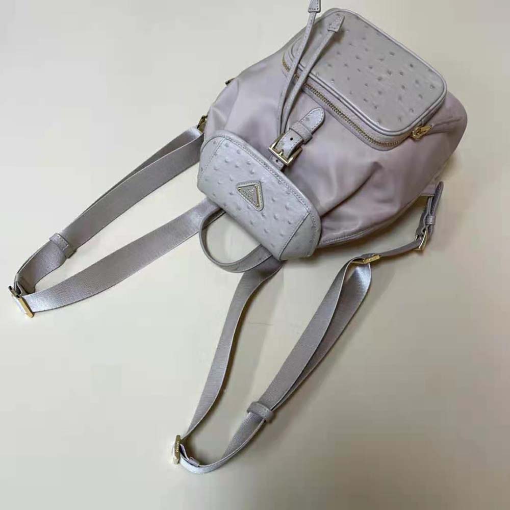 Prada Women Re-Nylon and Ostrich Leather Backpack-Pink - image 5