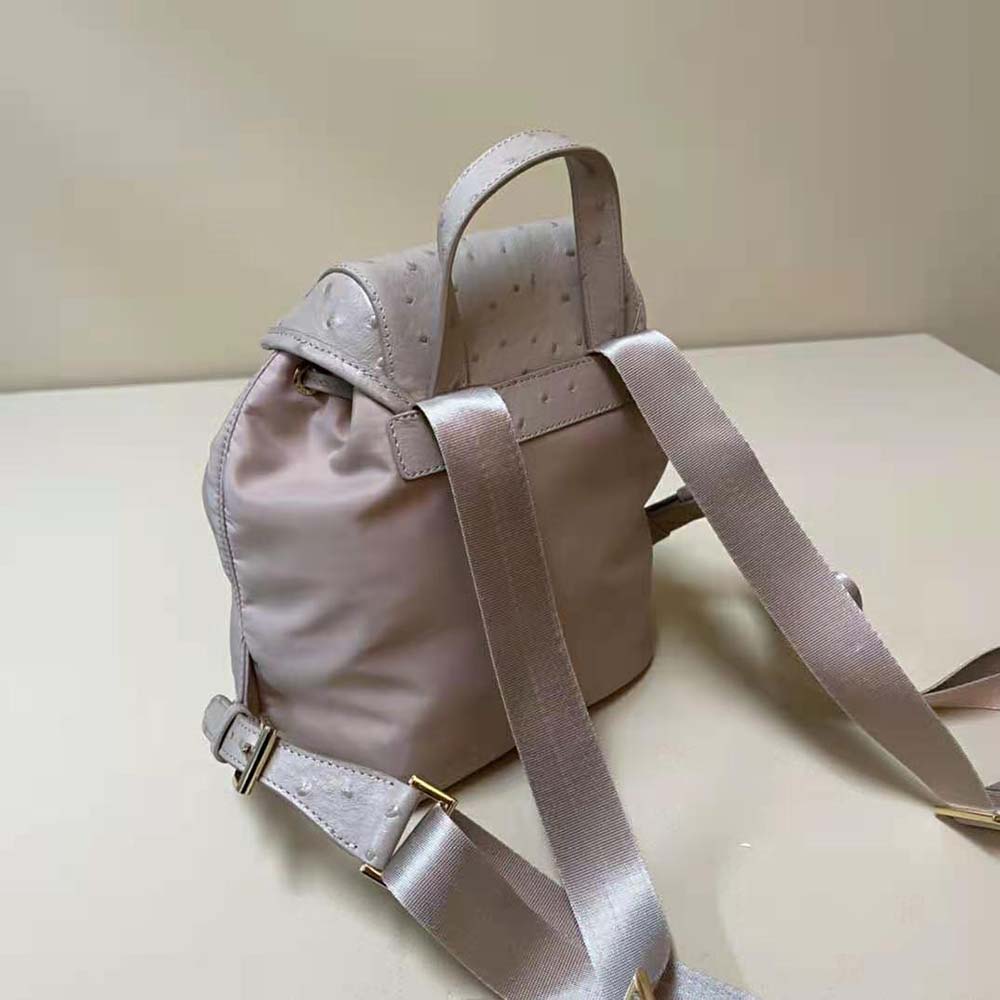 Prada Women Re-Nylon and Ostrich Leather Backpack-Pink - image 4