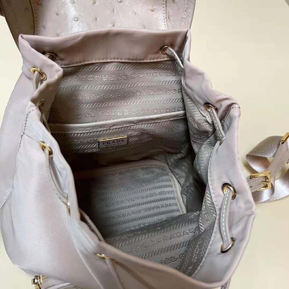 Prada Women Re-Nylon and Ostrich Leather Backpack-Pink - image 10