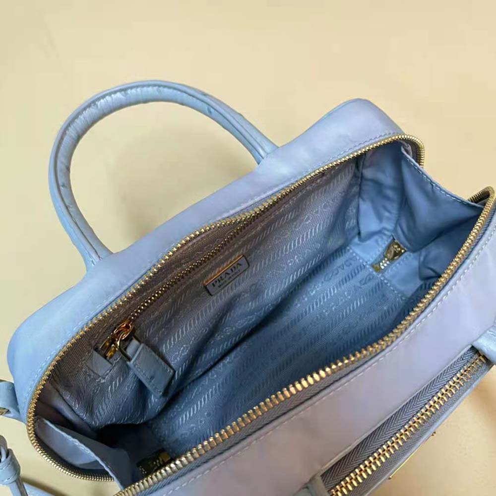 Prada Women Re-Nylon and Ostrich Leather Two-handle Bag-Blue - image 8
