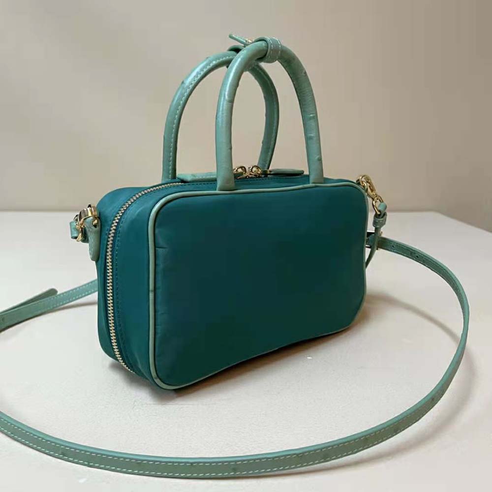Prada Women Re-Nylon and Ostrich Leather Two-handle Bag-Green - image 4
