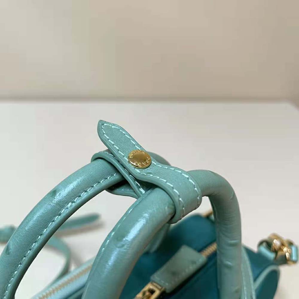 Prada Women Re-Nylon and Ostrich Leather Two-handle Bag-Green - image 8