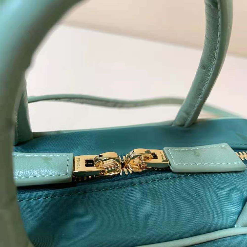 Prada Women Re-Nylon and Ostrich Leather Two-handle Bag-Green - image 10