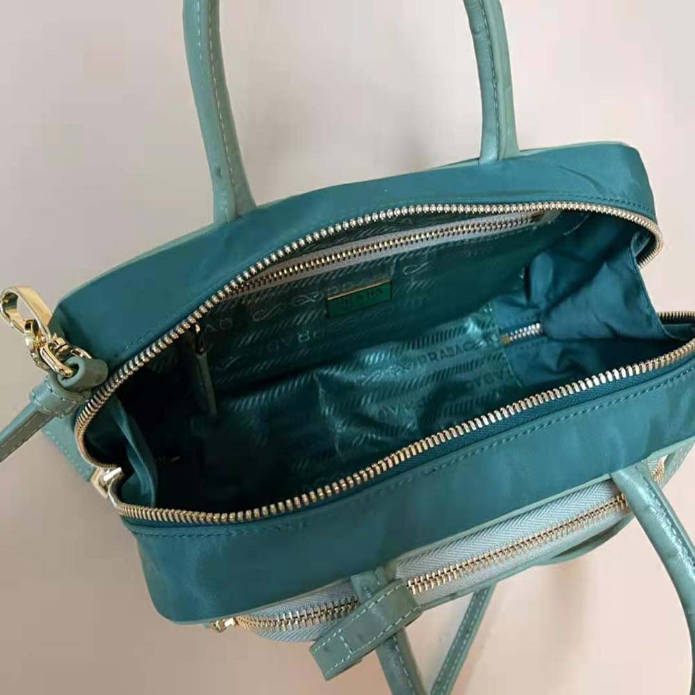 Prada Women Re-Nylon and Ostrich Leather Two-handle Bag-Green - image 7