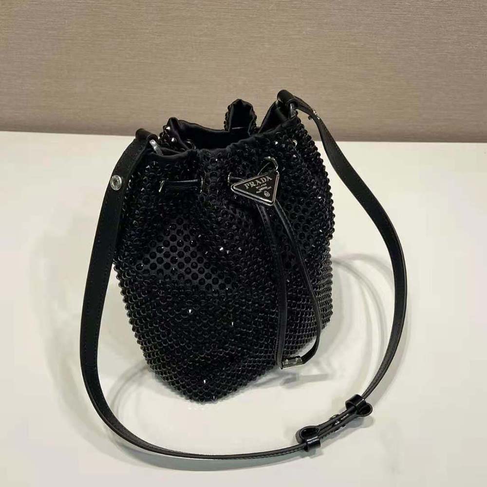 Prada Women Satin Mini-bag with Crystals-Black - image 5