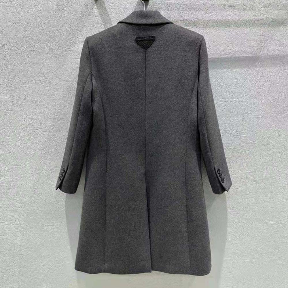 Side angle showing tailored silhouette of Prada Women Single-breasted Velour Coat