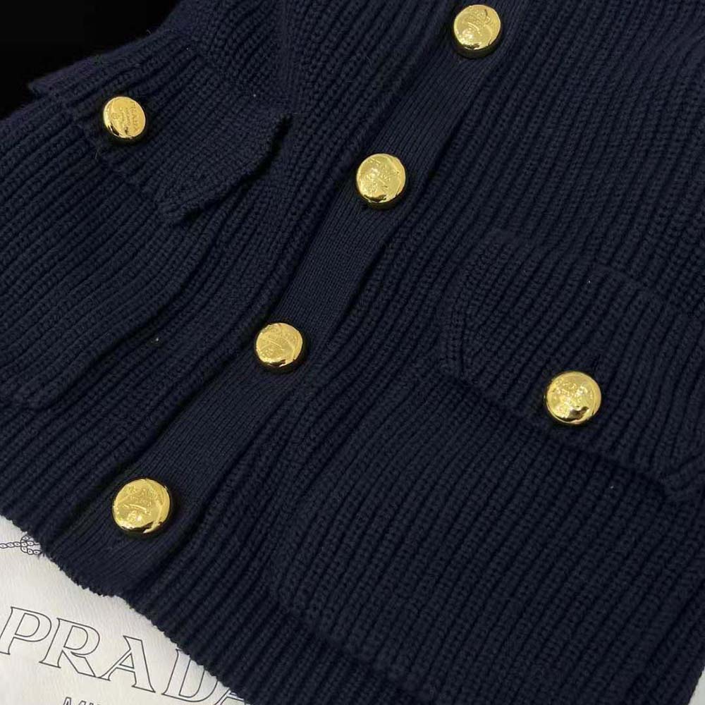 Prada Wool Cardigan with Contemporary Elegance Features Shiny Gold Buttons - image 6
