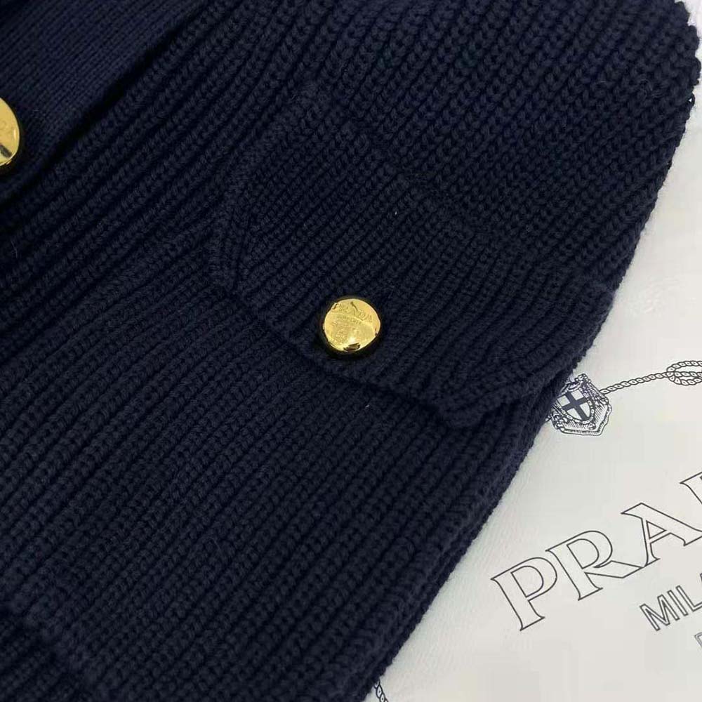 Prada Wool Cardigan with Contemporary Elegance Features Shiny Gold Buttons - image 4